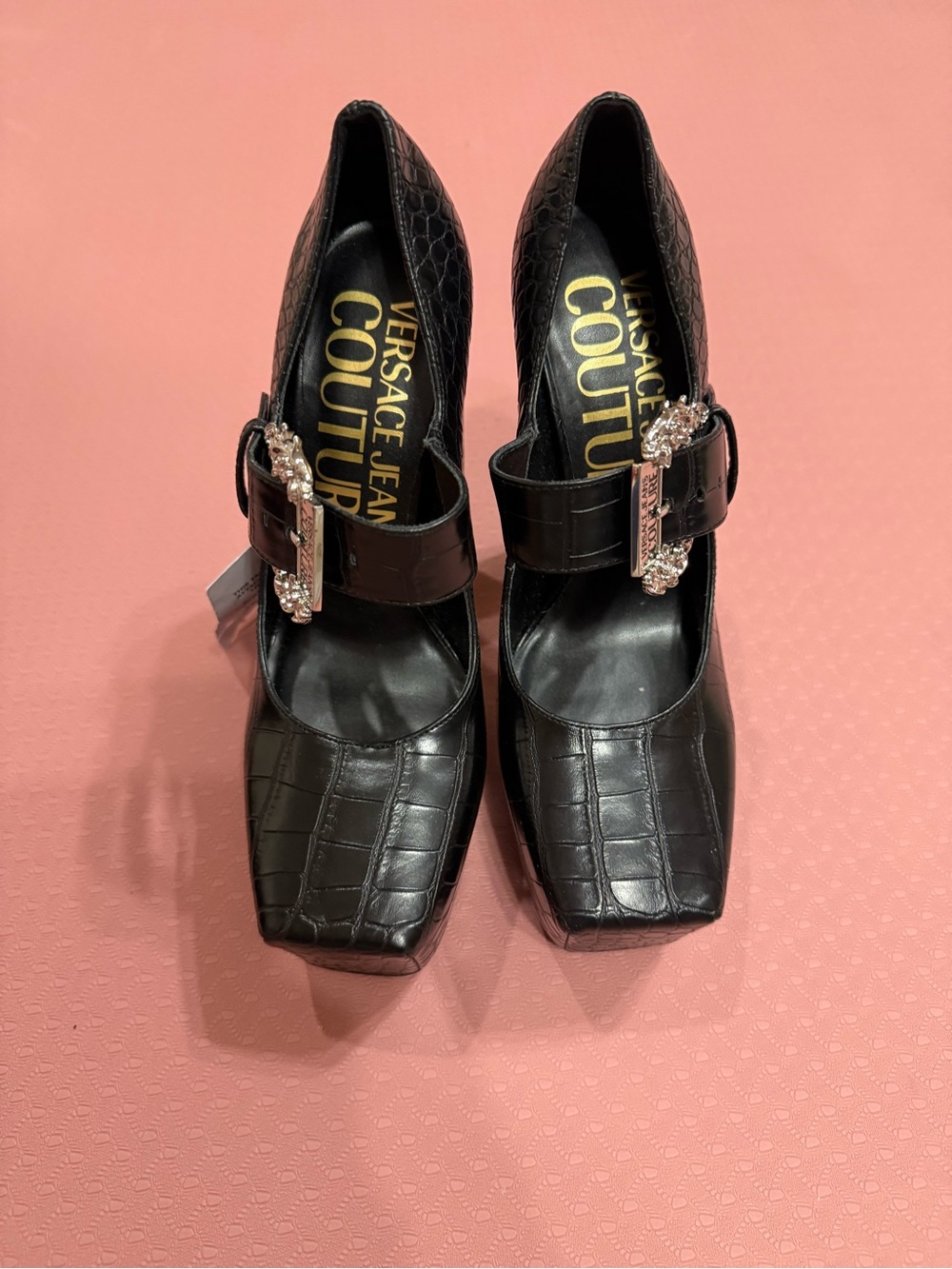 Versace Jeans Collection Black Croc-Embossed Buckle Hurley